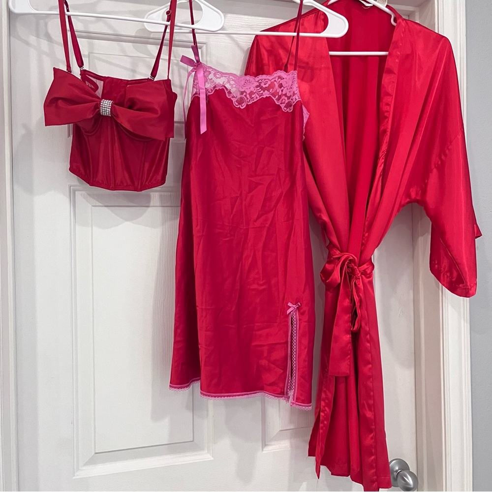 Victoria’s Secret Red Bundle - Bow Bra - Slip Dress - Robe